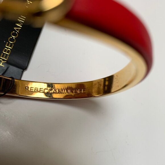 BNWT-Rebecca Minkoff Red Leather and Goldtone Bangle Bracelet - Picture 2 of 4